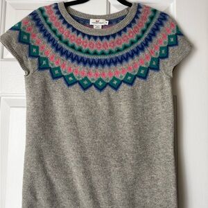 Crewneck Fair Isle Sweater Dress with Pink & Teal Yoke